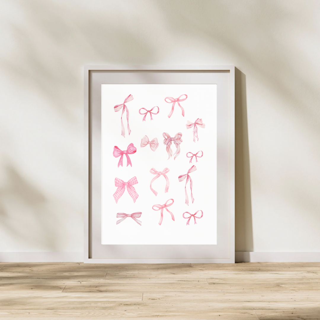 Trendy Pink Bow Set Of 3 Bedroom | Office | Home Decor Wall Art Prints Download