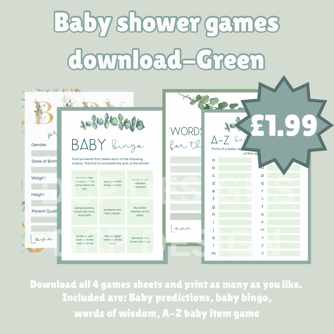 Baby Shower Games Bundle Download -Green