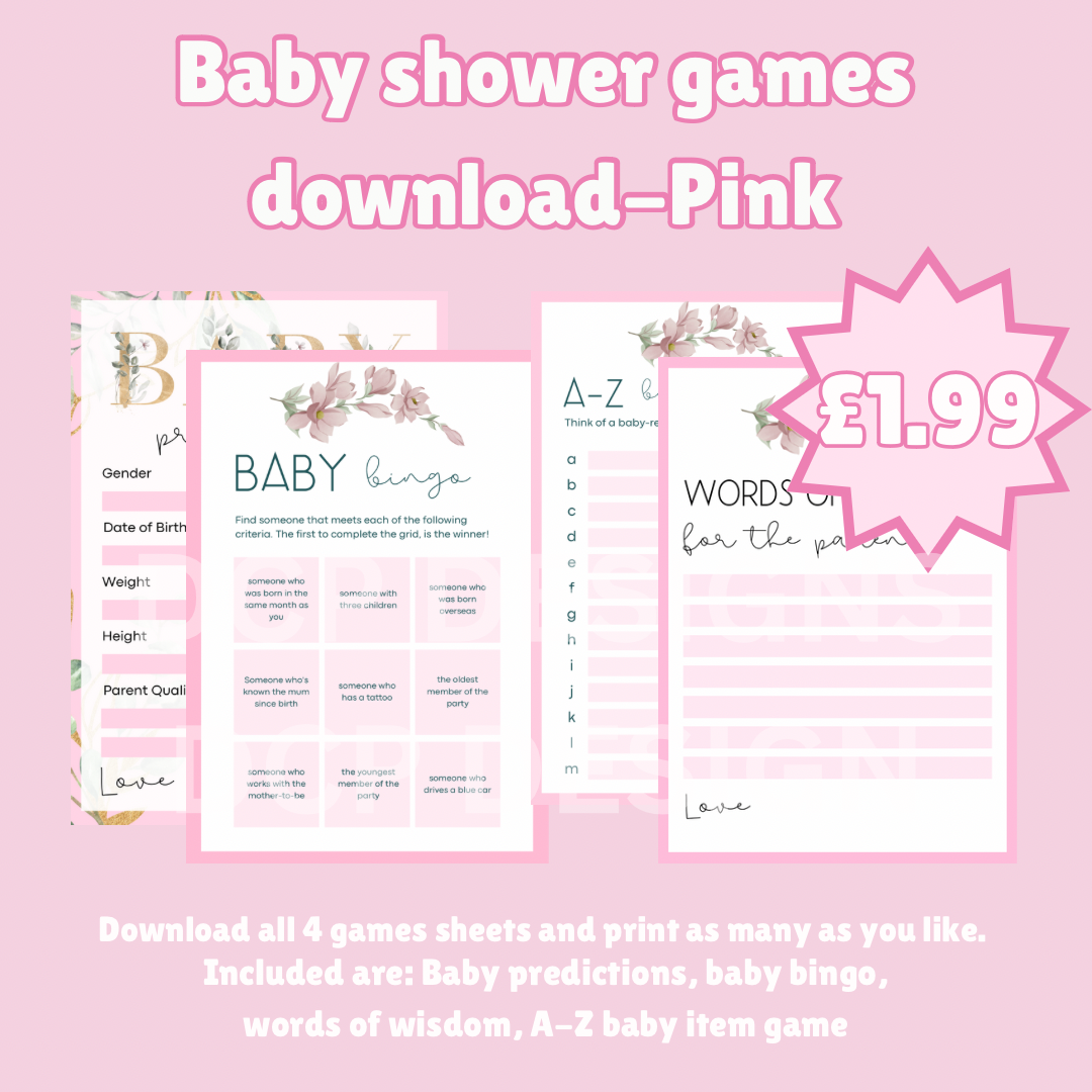 Baby Shower Games Bundle Download - Pink