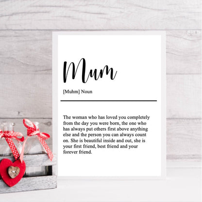 Mum|Mother|Step Mum|Mum in Law Definition Print