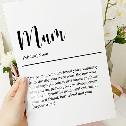 Mum|Mother|Step Mum|Mum in Law Definition Print