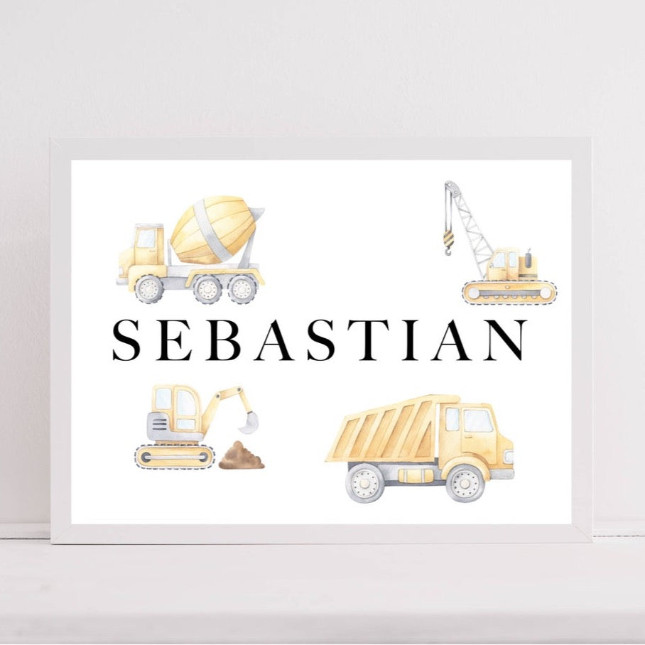 Childrens|Boy|Construction|Name Print